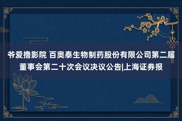 爷爱撸影院 百奥泰生物制药股份有限公司第二届董事会第二十次会议决议公告|上海证券报